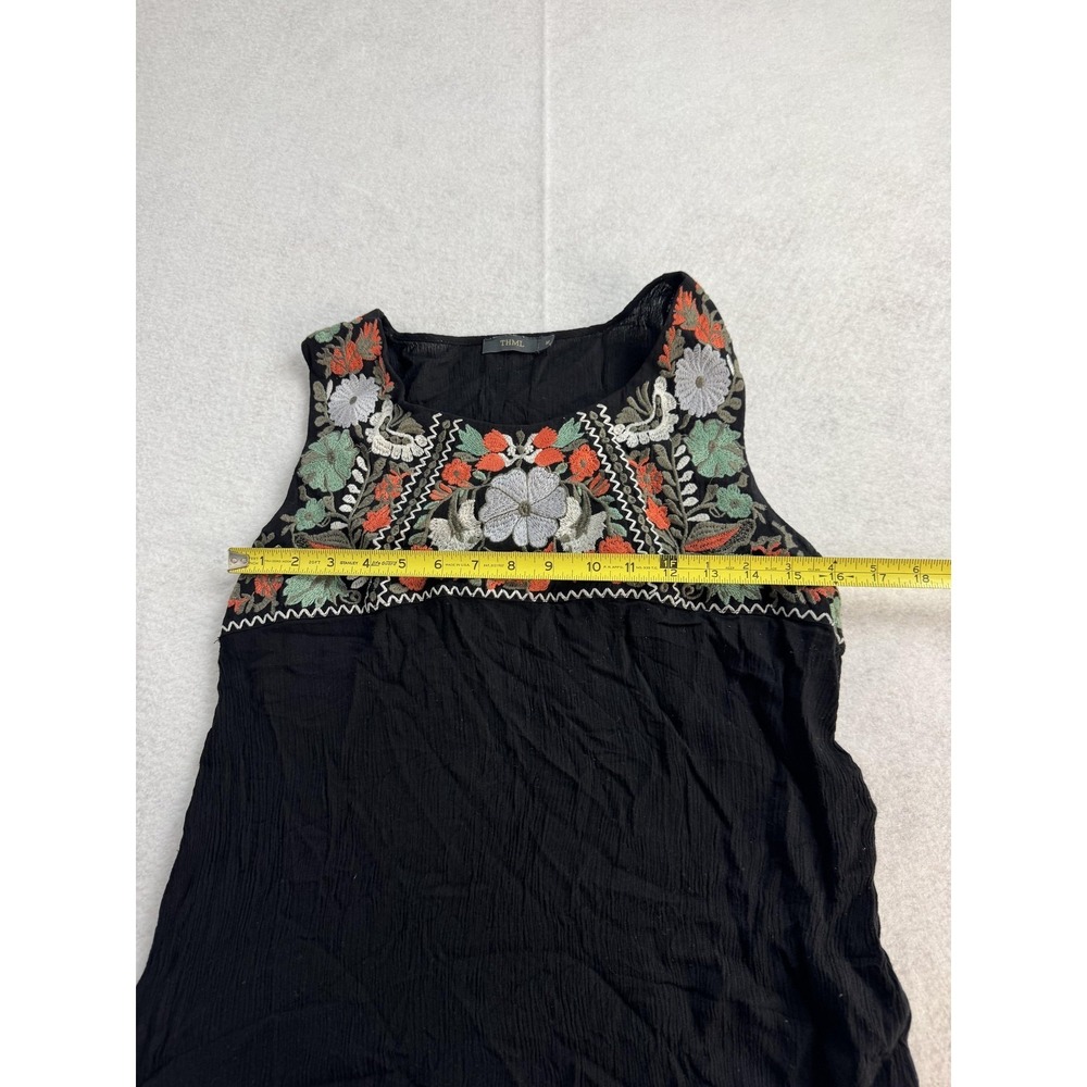 THML Tank Top Womens Medium Black Embroidered Floral Boho Scoop Neck Sleeveless - Picture 3 of 8